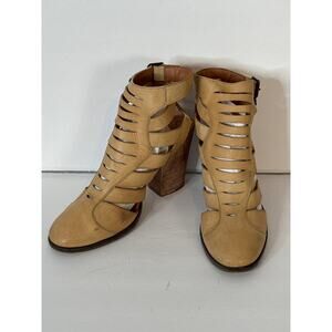 Free People Women's Leather Block Heel Ankle Cutout Boots Booties Tan SZ 40/10